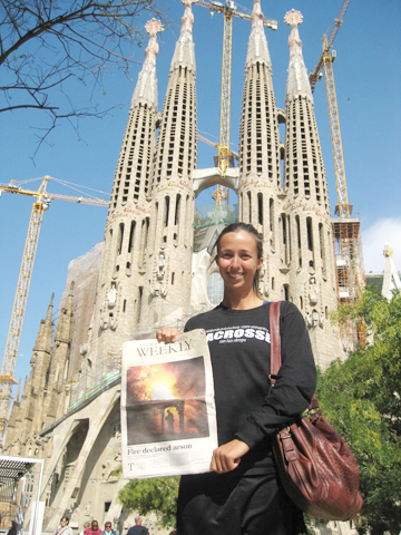  Kirstin Whitt, a 2003 Crescenta Valley High School graduate, traveled across Europe taking the Crescenta Valley Weekly with her. This is one of several places visited, the Temple Expiatori de la Sagrada Família (Expiatory Church of the Holy Family) in Barcelona. Watch for more  travels with CVW and Kirsten in future issues of the CV Weekly. Photo courtesy of the Whitt family