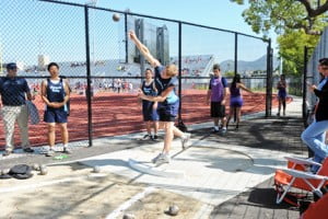 Parker Averill shot putting.