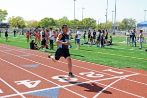 Parker Averill shot putting.