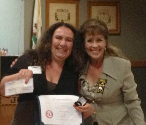 Naomi Bennet, left, with ABWA Education Chair Dr. Martha Preciado.