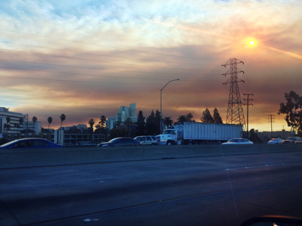 Smoke from the Colby Fire in Glendora was clearly seen from the campus of California State University Los Angeles this morning.  Photos by Charly SHELTON