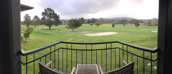 Panoramic view of the golf course from the balcony of the hotel room