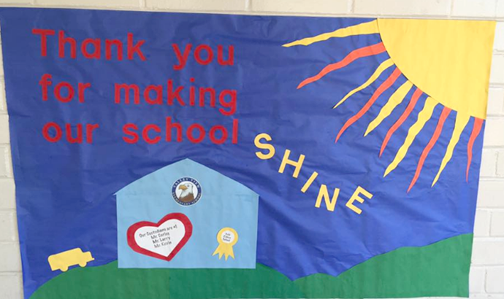 Decorated doors celebrating the wonderful teachers at Valley View (custodial staff)