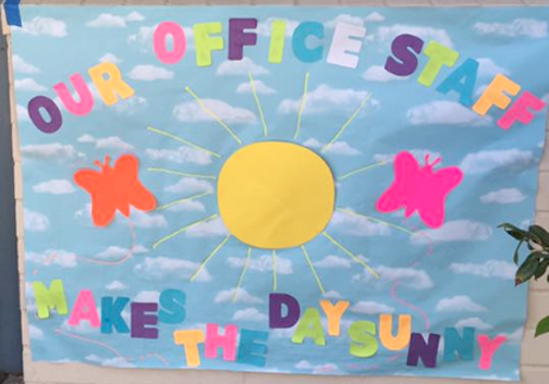 Door decorations celebraing the Valley View office staff