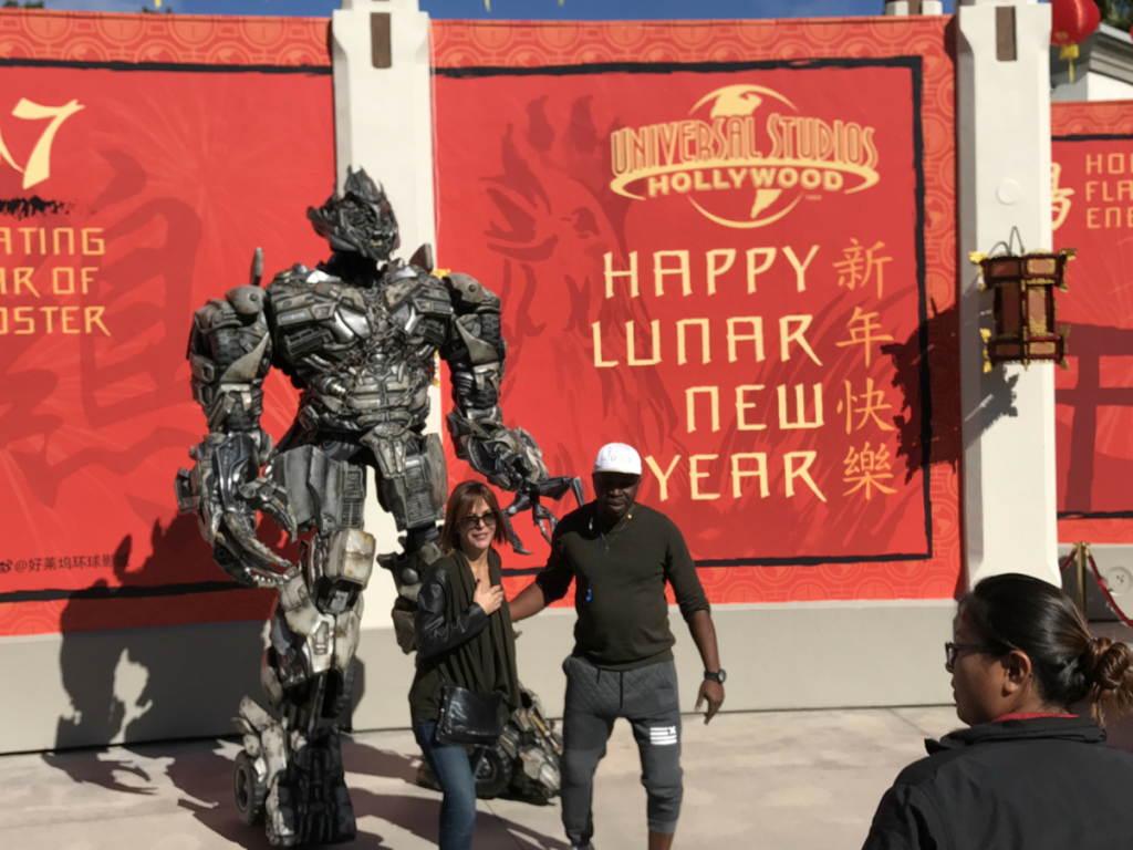 Photos by Charly SHELTON Mandarin-speaking Megatron welcomes guests at Universal Studios Hollywood celebration of the lunar New Year.