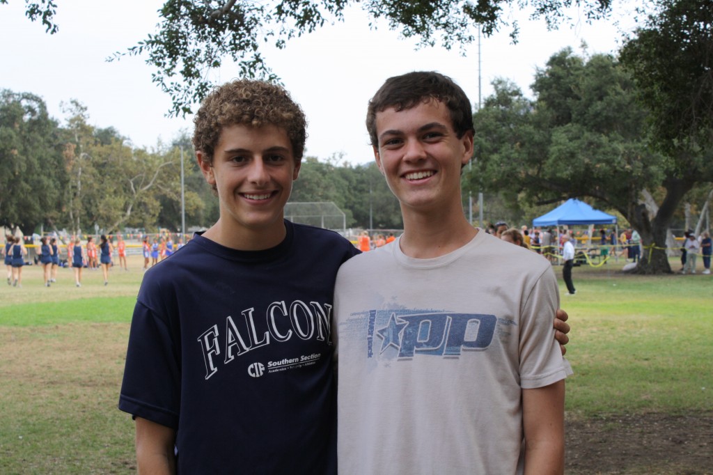 Photos by Mary O’KEEFE Crescenta Valley High School Cross Country team members junior Cory Wiliams and Dylan Devens, sophmore, take a break after  training for this weekends Staub Invitational at Crescenta Valley Park.  
