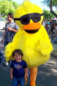 Angel Garcia (2 years old) and Quacky (16-year-old CVHS student Vinny Espinoza).