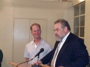 Joe Edmiston, right, thanks Paul Rabinov on his years of service to the SMMC.
