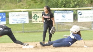 CV’s Riane Garcia steals second. 