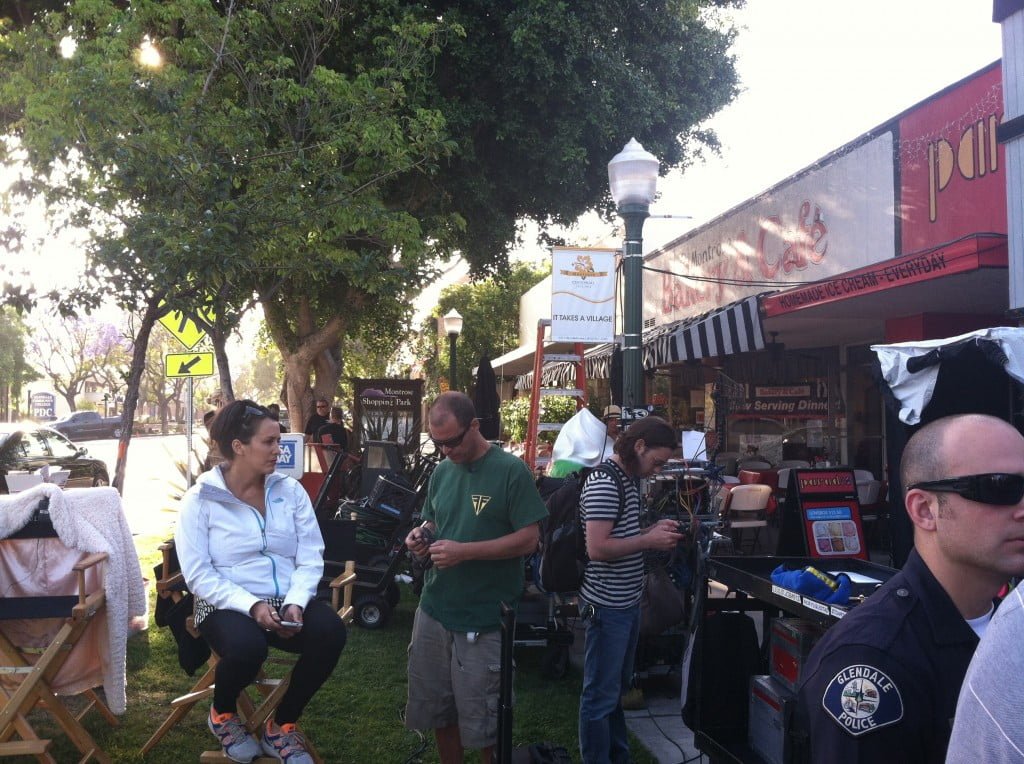  “Murder of a Cat” on set in the Montrose Shopping Park.