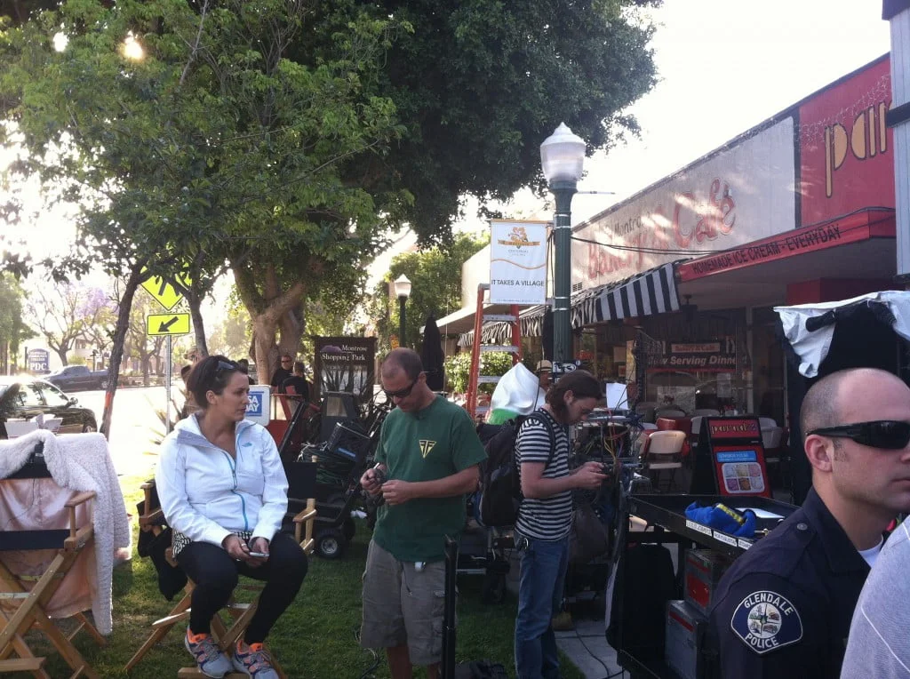 “Murder of a Cat” on set in the Montrose Shopping Park.