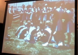 One of the first drill team’s performances was shared on the screen for guests. The first class was responsible for choosing the school colors among other things.