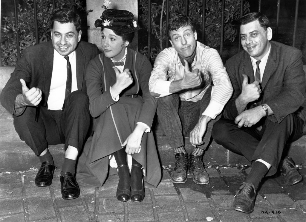 Photo 14 - (l to r) Richard Sherman, Julie Andrews, Dick Van Dyke and Robert Sherman on the set of Mary Poppins - Photo courtesy of The Walt Disney Company - 7A-918