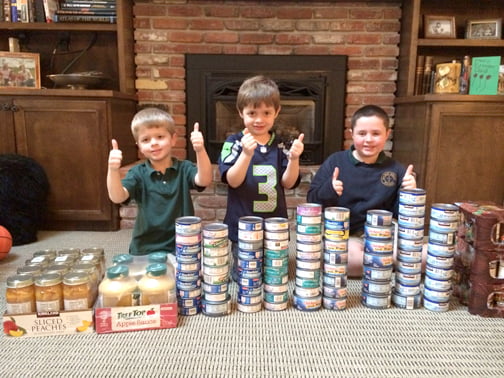 Through social media, three brothers in Washington – the Cunninghams – learned of the Love and Fishes campaign and began their own collection.