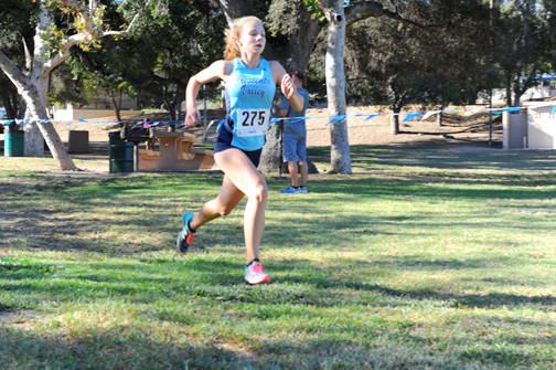 Sprinter Melissa Owens takes the lead for the Falcon varsity girls. 