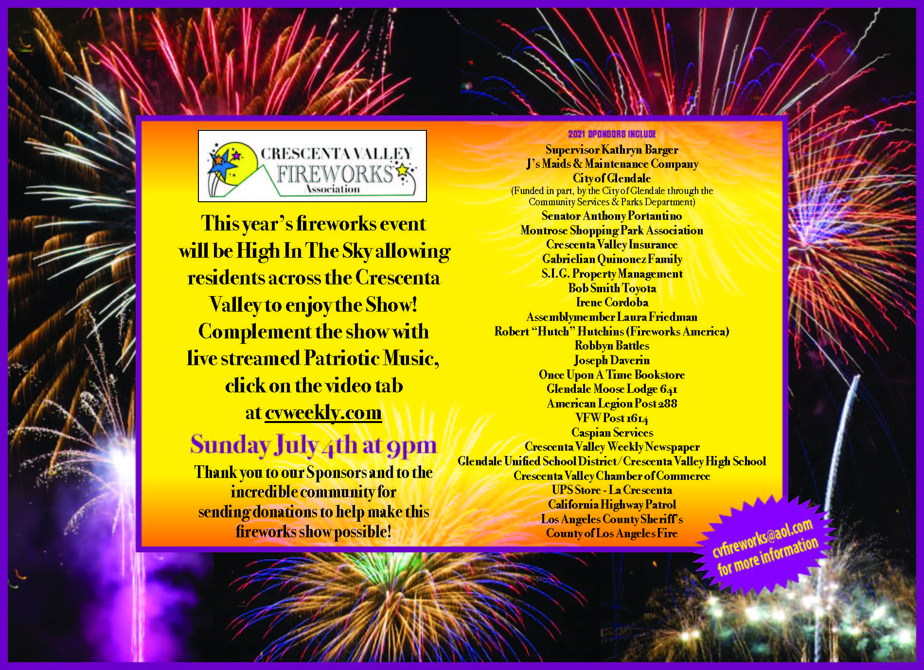 Professional July 4th Fireworks in the Crescenta Valley Crescenta