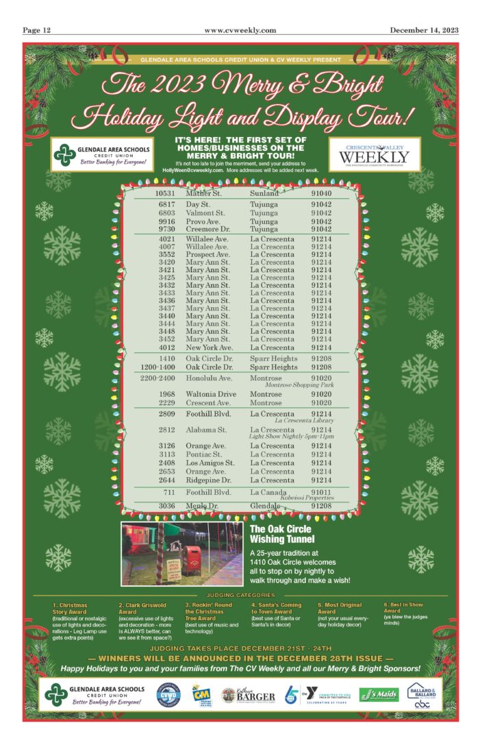 Merry & Bright Presents Addresses for the Self-Guided Tour