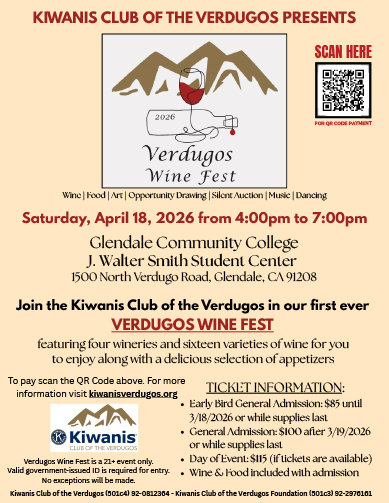 Kiwanis Club of the Verdugos Announces Inaugural Verdugo Wine Fest