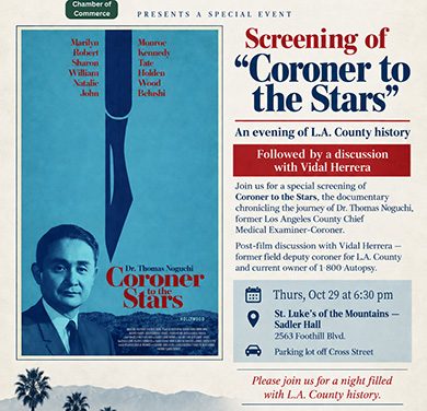 CV Chamber Presents Screening  of ‘Coroner to the Stars’
