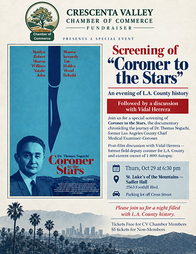 CV Chamber Presents Screening  of ‘Coroner to the Stars’